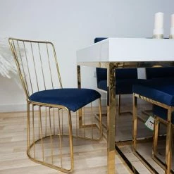 House Of Bling Furniture Boutique Blue And Gold DOHA Wired Dining Chair X4 Gold Wire Dining Tables And Chairs Sets