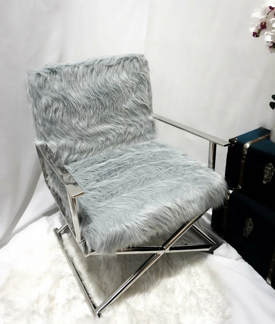 House Of Bling Furniture Boutique Faux Sheepskin Fur Directors Chair Dressing Room Chair Grey/Silver 3 House Of Bling Furniture Boutique Faux Sheepskin Fur Directors Chair Dressing Room Chair Grey/Silver