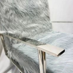House Of Bling Furniture Boutique Faux Sheepskin Fur Directors Chair Dressing Room Chair Grey/Silver