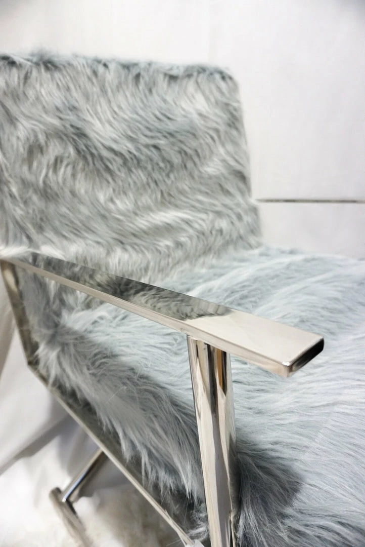 House Of Bling Furniture Boutique Faux Sheepskin Fur Directors Chair Dressing Room Chair Grey/Silver 4 House Of Bling Furniture Boutique Faux Sheepskin Fur Directors Chair Dressing Room Chair Grey/Silver