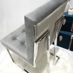 House Of Bling Furniture Boutique Silver And Grey Square Dining Chairs Modern Silver Polished Legs Fabric Finish Dining Tables And Chairs Sets