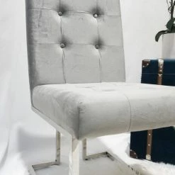 House Of Bling Furniture Boutique Silver And Grey Square Dining Chairs Modern Silver Polished Legs Fabric Finish Dining Tables And Chairs Sets