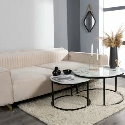 House Of Bling Furniture Boutique Doha Velvet Curved Gold Detail Sofa In Champagne