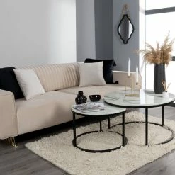 House Of Bling Furniture Boutique Doha Velvet Curved Gold Detail Sofa In Champagne