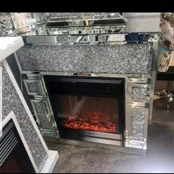 House Of Bling Furniture Boutique Tara Crushed Diamond Mirrored Fire Place