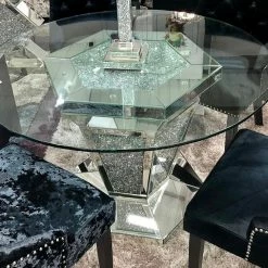 House Of Bling Furniture Boutique Round Mirrored Crushed Diamond Table Dining Tables And Chairs Sets
