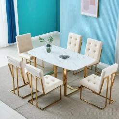 House Of Bling Furniture Boutique DOHA Marble Top Dining Table With Gold Legs 6 Seater Dining Tables And Chairs Sets