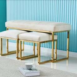 House Of Bling Furniture Boutique Dining Tables And Chairs Sets Ivory And Gold Dining Bench And Stools Seat Set