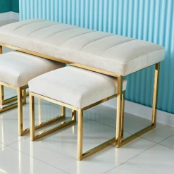 House Of Bling Furniture Boutique Dining Tables And Chairs Sets Ivory And Gold Dining Bench And Stools Seat Set