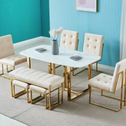 House Of Bling Furniture Boutique Dining Tables And Chairs Sets Ivory And Gold Dining Bench And Stools Seat Set