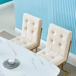House Of Bling Furniture Boutique Doha Dining Set Ivory And Gold Chairs With Rectangle Marble Table Gold Legs Dining Tables And Chairs Sets