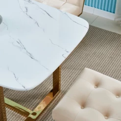 House Of Bling Furniture Boutique Doha Dining Set Ivory And Gold Chairs With Rectangle Marble Table Gold Legs Dining Tables And Chairs Sets