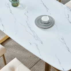 House Of Bling Furniture Boutique Doha Dining Set Ivory And Gold Chairs With Rectangle Marble Table Gold Legs Dining Tables And Chairs Sets