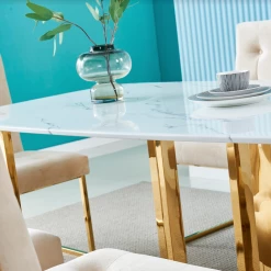 House Of Bling Furniture Boutique Doha Dining Set Ivory And Gold Chairs With Rectangle Marble Table Gold Legs Dining Tables And Chairs Sets
