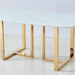 House Of Bling Furniture Boutique DOHA Marble Top Dining Table With Gold Legs 6 Seater Dining Tables And Chairs Sets
