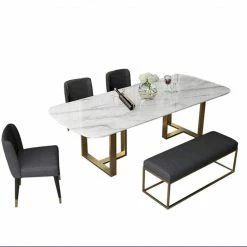 House Of Bling Furniture Boutique DOHA Marble Top Dining Table With Gold Legs 6 Seater Dining Tables And Chairs Sets