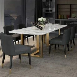House Of Bling Furniture Boutique DOHA Marble Top Dining Table With Gold Legs 6 Seater Dining Tables And Chairs Sets
