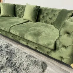 House Of Bling Furniture Boutique Sofa Sets Fern Green Velvet Contemporary Chesterfield Sofa Velvet Tufted Couch Velvet Samar Sectional Sofa
