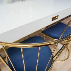 House Of Bling Furniture Boutique Blue And Gold DOHA Wired Dining Chair X4 Gold Wire Dining Tables And Chairs Sets