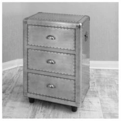 House Of Bling Furniture Boutique Bedside Cabinets Aluminium Studded 3 Drawer Bedsides