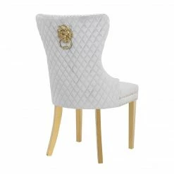 House Of Bling Furniture Boutique Dining Chairs Light Grey Velvet Lion Knock Chair Package With Gold Knocker And Legs