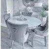 House Of Bling Furniture Boutique Oxford White Glass Table With 4 Light Grey Knocker Chairs