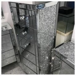 House Of Bling Furniture Boutique Elegance Crushed Diamond Tallboy Unit Drawers