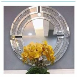 House Of Bling Furniture Boutique Crushed Diamond Circular Mirror Mirrors