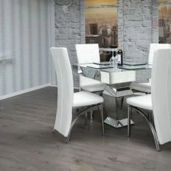 House Of Bling Furniture Boutique Dining Tables And Chairs Sets Crushed Diamond Table With High Faux Leather White Chairs