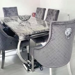 House Of Bling Furniture Boutique Dining Tables And Chairs Sets Buxford Table Dark Grey Marble Top With Lion Knock Chairs