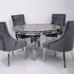 House Of Bling Furniture Boutique Dark Grey Marble Top With Dark Grey Knocker Chairs