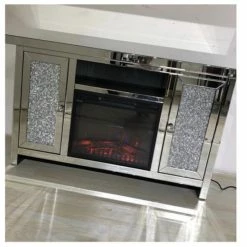 House Of Bling Furniture Boutique Crushed Diamond Cabinet With Electric Fire Place