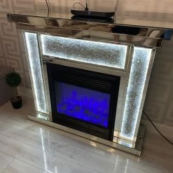 House Of Bling Furniture Boutique Fire Places LED Crushed Diamond Mirrored Fire Place