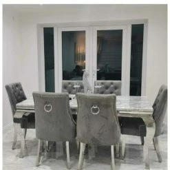 House Of Bling Furniture Boutique Dining Tables And Chairs Sets Cambridge Grey Marble Top With Our Lara Chairs
