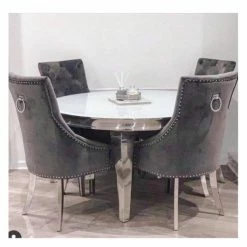 House Of Bling Furniture Boutique Oxford Dining Table White Glass Top With Knocker Chairs Dining Tables