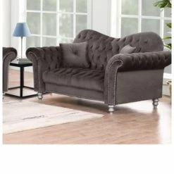 House Of Bling Furniture Boutique Mary Chesterfield Sofa In Dark Grey Plush Velvet Sofas