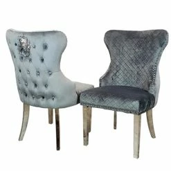 House Of Bling Furniture Boutique Dining Chairs Park Lane Lion Knock Chairs Grey Velvet