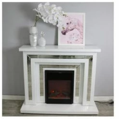 House Of Bling Furniture Boutique Bianca White Gloss Mirrored Fireplace
