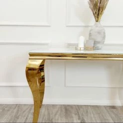 House Of Bling Furniture Boutique Cambridge Console Table Gold With White Glass Top Console Tables