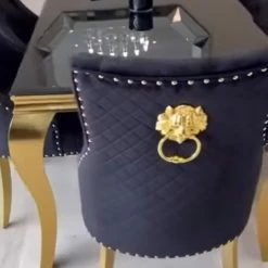 House Of Bling Furniture Cambridge Dining Table 1.6 Meters In Gold Glass Top