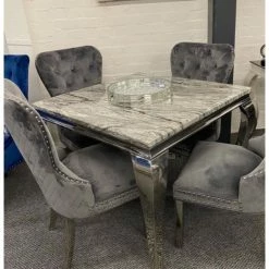 House Of Bling Furniture Boutique Devon Table With Dark Grey Knocker Chairs Dining Tables And Chairs Sets
