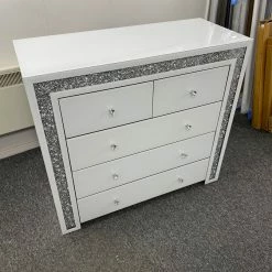 House Of Bling Furniture Boutique White Furniture CRushed Diamond White Chest Of 5 Drawers
