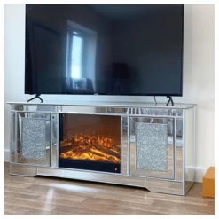 House Of Bling Furniture Boutique Crushed Tv Unit With Electric Fireplace