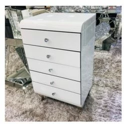 House Of Bling Furniture Boutique Caprice White Curved Tall Boy Drawers