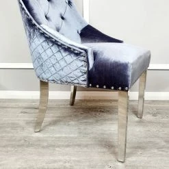 House Of Bling Furniture Boutique Dining Chairs Valencia Lion Knock Metallic Grey Velvet Chair Package