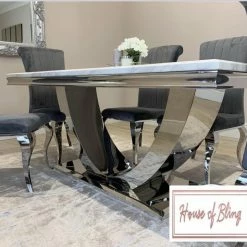 House Of Bling Furniture Boutique Madrid Marble Table With Smoked White Marble Top Dining Tables And Chairs Sets