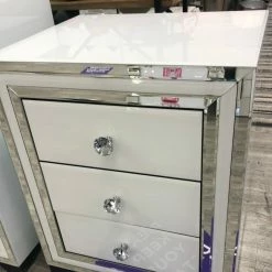 House Of Bling Furniture Boutique Bedside Cabinets White Atlanta 3 Drawer Bedside Tables