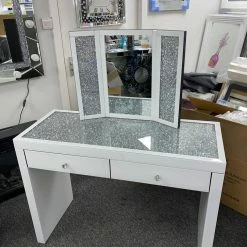 House Of Bling Furniture Boutique Dressing Tables White 2 Drawer Crushed Diamond Dressing Table