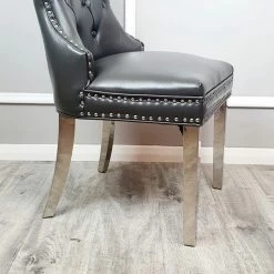House Of Bling Furniture Boutique Dining Chairs Oxford Leather Knocker Chairs Dark Grey