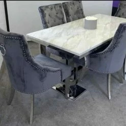 House Of Bling Furniture Boutique Dining Tables And Chairs Sets Smoked White Marble Buxford Table With Lara Grey Chairs